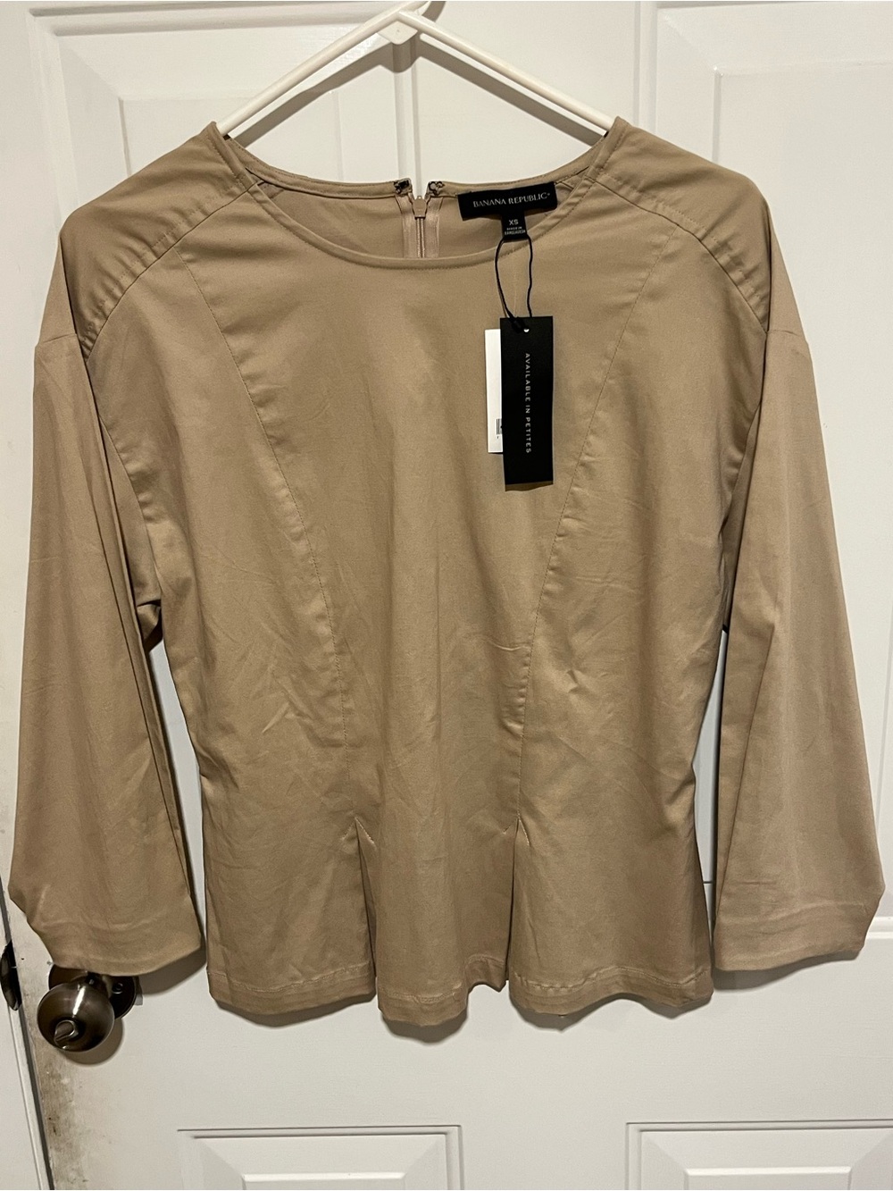 Banana Republic Khaki Peplum structured Blouse with 3/4 length sleeves Women XS